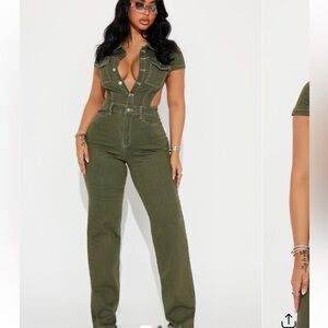 Kamaria Denim Jumpsuit - Olive Green Jumpsuit